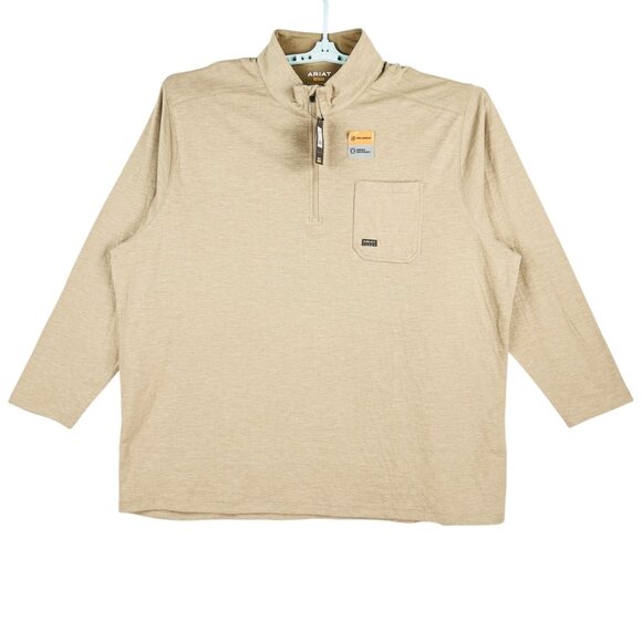 Ariat Work Mens Rebar Foundation Pullover 1/4 Zip Long Sleeve Tan Shirt 4XL NWT - Picture 1 of 10